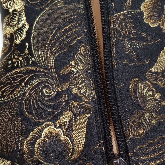 Black and Gold Embroidered Franco Sarto Heeled Boots - Picture 9 of 11